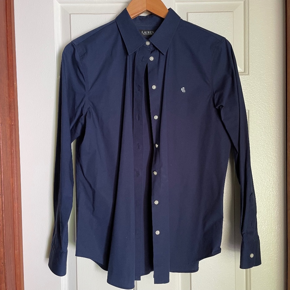 Lauren Ralph Lauren Easy Care Stretch Cotton Shirt Large Blue